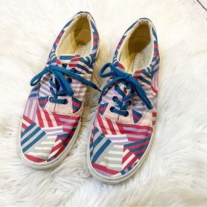 Bucket Feet Multicolor Retro Stripe Canvas Lace Up Sneakers Women’s Size 10